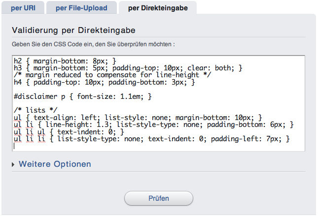 Validation by direct input